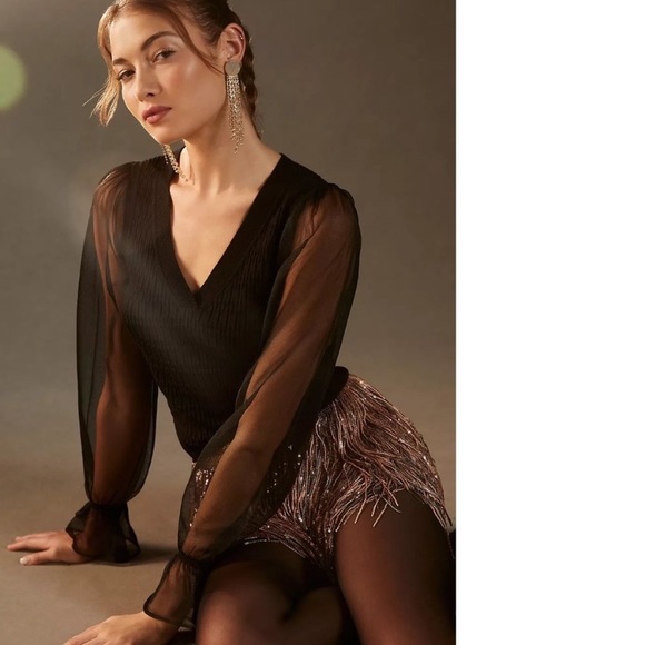 New Anthropologie Maeve Sheer-Sleeve Sweater size M BLACK - Picture 2 of 12